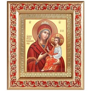 Икона Божией Матери "Скоропослушница", в рамке с узором 14,5*16,5 см