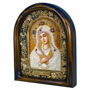 Икона Божией Матери Умиление бисер жемчуг ткань, арт ДИ-374