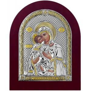 Икона Божией Матери Владимирская 6394/WO, 22.1х26.8 см, цвет: серебристый