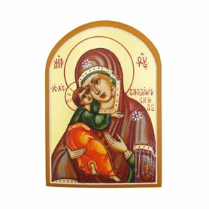 Икона Божья Матерь Владимирская рукописная арка 6 на 8,5 см, арт ИРГ-256
