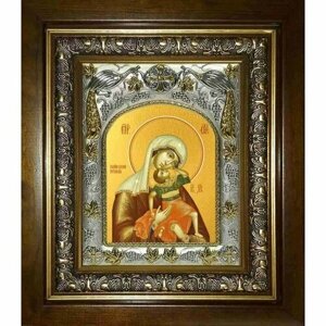 Икона Божья Матерь Взыграние младенца, 14x18 см, в деревянном киоте 20х24 см, арт вк-2730