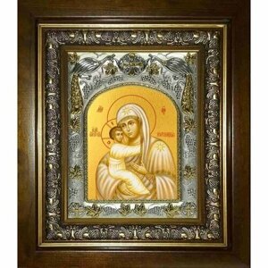 Икона Божья Матерь Жировицкая, 14x18 см, в деревянном киоте 20х24 см, арт вк-2736
