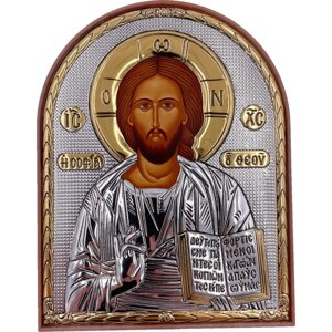 Икона Христос Спаситель, пластик, шелкография, золотой декор, патина, 12*15 см