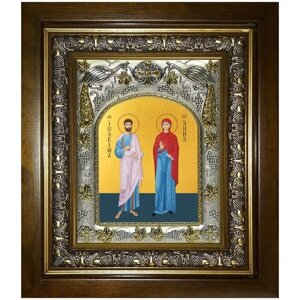 Икона Иоаким и Анна праведные богоотцы, 14х18 см, в окладе и киоте