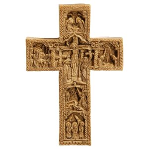 Икона Крест греческий резной с образами и распятием, 8.5х12.5 см, вес: 140 г, цвет: бежевый