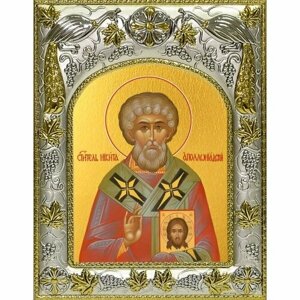 Икона Никита архиепископ Аполлониадский, 14x18 в серебряном окладе, арт вк-4122