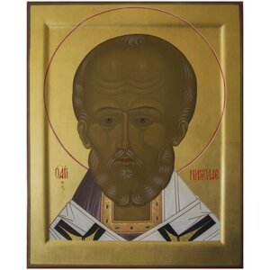 Икона Никола Чудотворец (рукописная) 27-34 см золотофонная