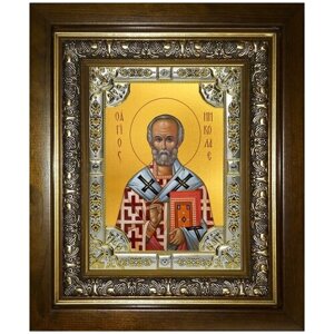 Икона Николай чудотворец, 18х24 см, в окладе и киоте
