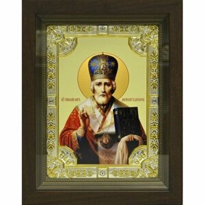 Икона Николай Чудотворец, 18x24 см, со стразами, в деревянном киоте, арт вк-632