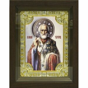 Икона Николай Чудотворец, 18x24 см, со стразами, в деревянном киоте, арт вк-792