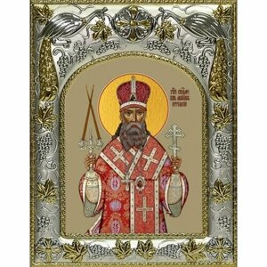 Икона Петр митрополит Крутицкий, 14x18 в серебряном окладе, арт вк-4256