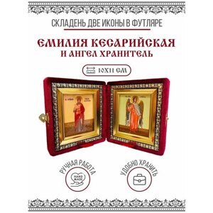 Икона Складень Емилия (Эмилия) Кесарийская, Преподобная и Ангел Хранитель (Бархатный футляр)