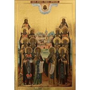 Икона Собор преподобных старцев Оптинских на дереве на левкасе (13 см)