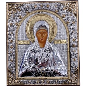 Икона Святая Матрона Московская, деревянная с патиной, шелкография, золотой декор 11*12,5 см