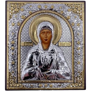 Икона Святая Матрона Московская, деревянная с патиной, шелкография, «золотой» декор 8,5*10,5 см