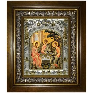 Икона Святая Троица, 14х18 см, в окладе и киоте