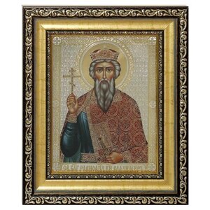 Икона "Святой благоверный князь Владимир" в багетной рамке со стеклом (18х21х2 см).