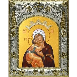 Икона Владимирская Божия Матерь, 14х18 см, в окладе