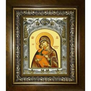 Икона Владимирская Божья Матерь, 14x18 см, в деревянном киоте 20х24 см, арт вк-2751