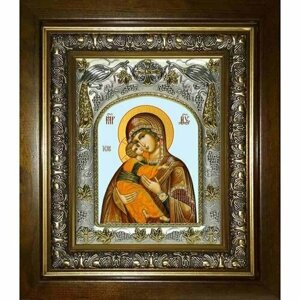 Икона Владимирская Божья Матерь, 14x18 см, в деревянном киоте 20х24 см, арт вк-2755