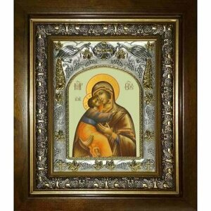 Икона Владимирская Божья Матерь, 14x18 см, в деревянном киоте 20х24 см, арт вк-2758