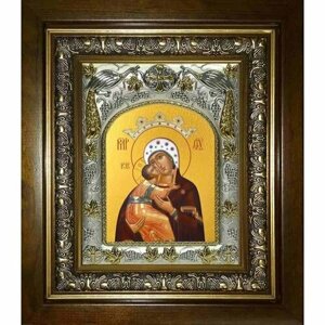 Икона Владимирская Божья Матерь, 14x18 см, в деревянном киоте 20х24 см, арт вк-2768