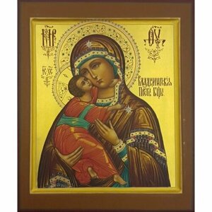 Икона Владимирская Божья Матерь 18 на 22 см рукописная в ковчеге, арт ИРГ-559