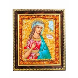 Именная икона, украшенная натуральным янтарём Святая великомученица Ирина