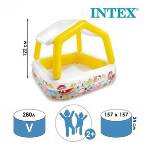 INTEX Бассейн надувной детский «Домик», 157 х 157 х 122 см, с навесом, 57470NP INTEX