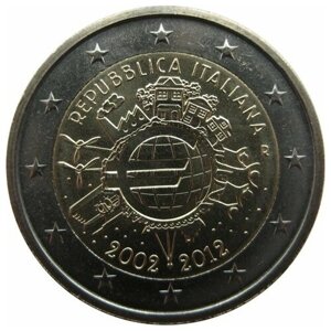 Италия 2 евро 2012 г 10 лет наличному обращению евро