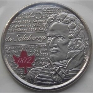 Канада 25 центов 2013 Шарль де Салаберри (война 1812) Unc цветная арт. С04194