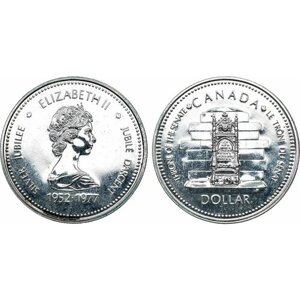 Канада. Королева Елизавета II. 1 доллар 1977 года. 25 лет вступлению на престол Королевы Елизаветы II.