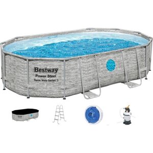 Каркасный бассейн Bestway Power Steel Swim Vista Series 56946 488x305x107см, серый, комплект)