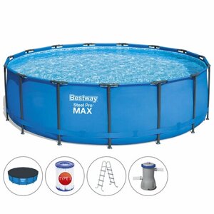 Каркасный бассейн Bestway Steel Pro MAX d457х122 см, 16015 л, фильтр, тент, лестница