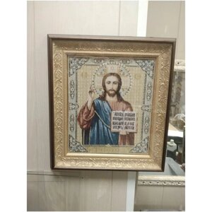 Картина гобеленовая икона Христа Спасителя Размер по багету (внешний) 34х38 см