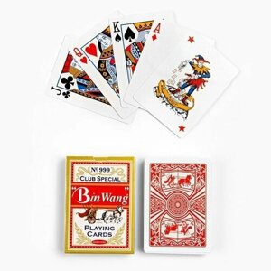 Карты игральные бумажные BinWang, 55 шт, 260 г/м2, красные, 6.3 х 8.8 см (комплект из 16 шт)