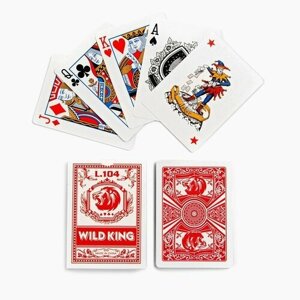 Карты игральные бумажные Wild King, 55 шт, 280 г/м2, красные, 6.3 х 8.8 см