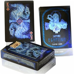 Карты игральные Египтиум, издание Сапфир 54 карты / Коллекционная дизайнерская колода Egyptium, дизайн от April GS для фокусов, для подарка, для настольных игр, фольгированная коробка, 63х88мм.