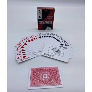 Карты игральные пластиковые / Карты для игр в компании - покер, дурак / Колода - 54 карт, красный