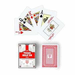 Карты игральные пластиковые "Texas Hold`em", 30 мкм, 8.8 х 6.3 см, красная рубашка (комплект из 6 шт)