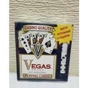 Карты игральные "Vegas V" с пластиковым покрытием, кости игральные в комплекте, 54 шт, синие