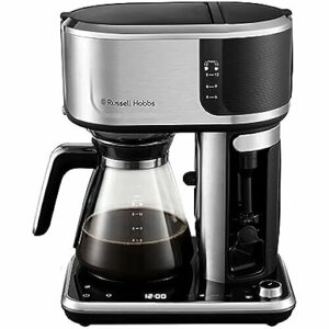 Кофемашина Russell Hobbs Бариста: настройка крепости заваривания, функция холодного заваривания, вспениватель молока Attentive цифровая сенсорная панель управления (программируемый таймер) Кофемашина с фильтром