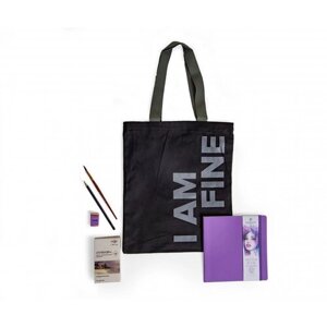 Комлект "Fine"сумка-шоппер, хлопковый скетчбук акварели, кисть, карандаш и ластик sela25
