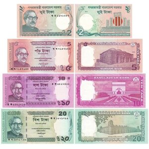 Комплект банкнот Бангладеш, состояние UNC (без обращения), 2012-2022 г. в.