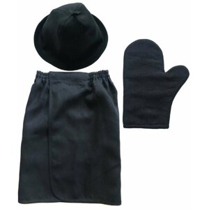 Комплект для бани Linen Steam Уголь (шапка, рукавица, килт) лен, черный LS-UGO-SET-01-03-05