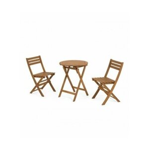 Комплект из садового стола и двух складных стульев Emili из массива акации