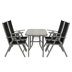 Комплект обеденной мебели для сада Равена: стол + 4 складных кресла, металл/текстилен/стекло