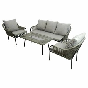 Комплект садовой мебели Alfart Nuar3 Лаунж (2 кресла, 1 диван, 1 стол), черный/темно-серый