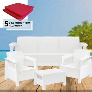 Комплект садовой мебели белый Set 3+1+1+Ct+подушки красного цвета