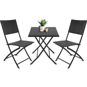 Комплект садовой мебели ECODECOR ротанг, складной, черный: стол и 2 стула